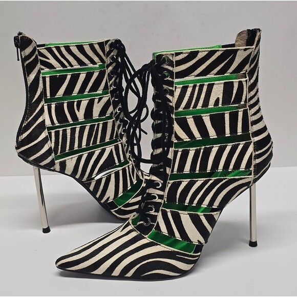 Jeffrey Campbell Dominion Zebra Print Fur Leather Pointy Toe Cut Out Boots Sz 8 - Picture 1 of 9